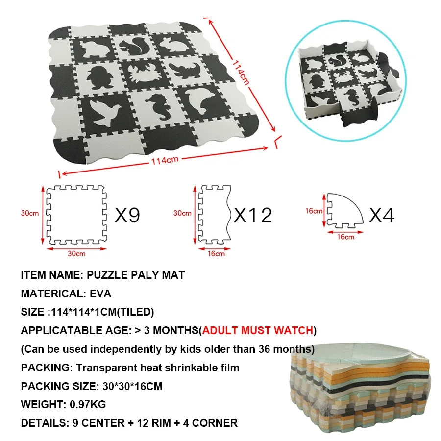 EVA Foam Play Mat with Fence Baby Puzzle Jigsaw Floor Mats Thick Carpet Pad For Kids Educational Toys Activity Pad Random Color