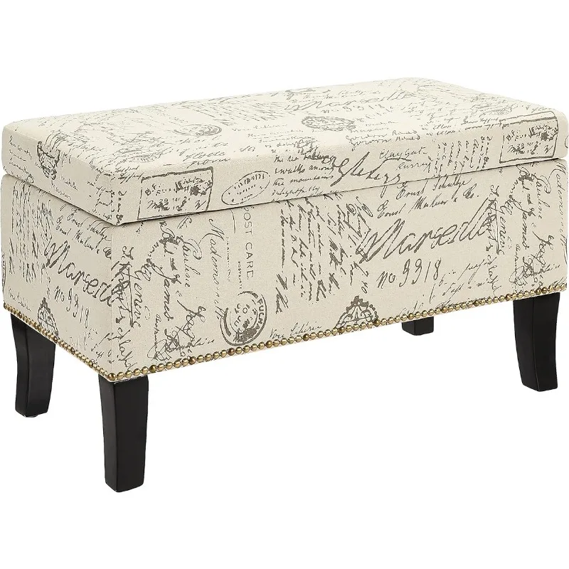 

FIRST HILL FHW Dream Lift-Top Storage Ottoman Bench with Fabric Upholstery,Brown Script Ottoman Storage Stool