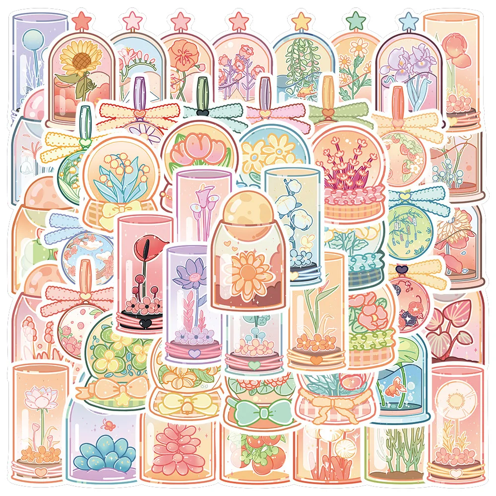 

10/30/50pcs Cute Bottle Flower Stickers INS Cartoon Aesthetic Decoration Sticker Decals Graffiti Guitar Fridge Notebook Laptop