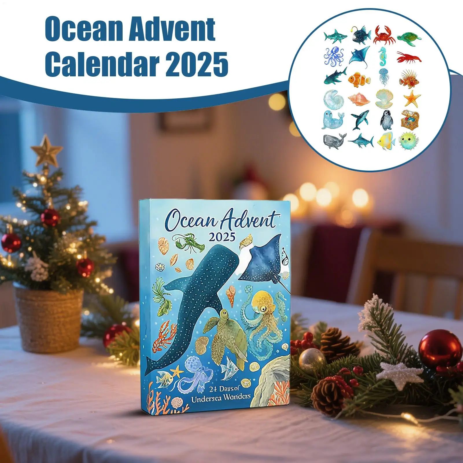 Christmas Countdown Sea Themed Ornament 2D 24 Days Christmas Countdown Ornament For Holiday Seasonal Halloween Thanksgiving