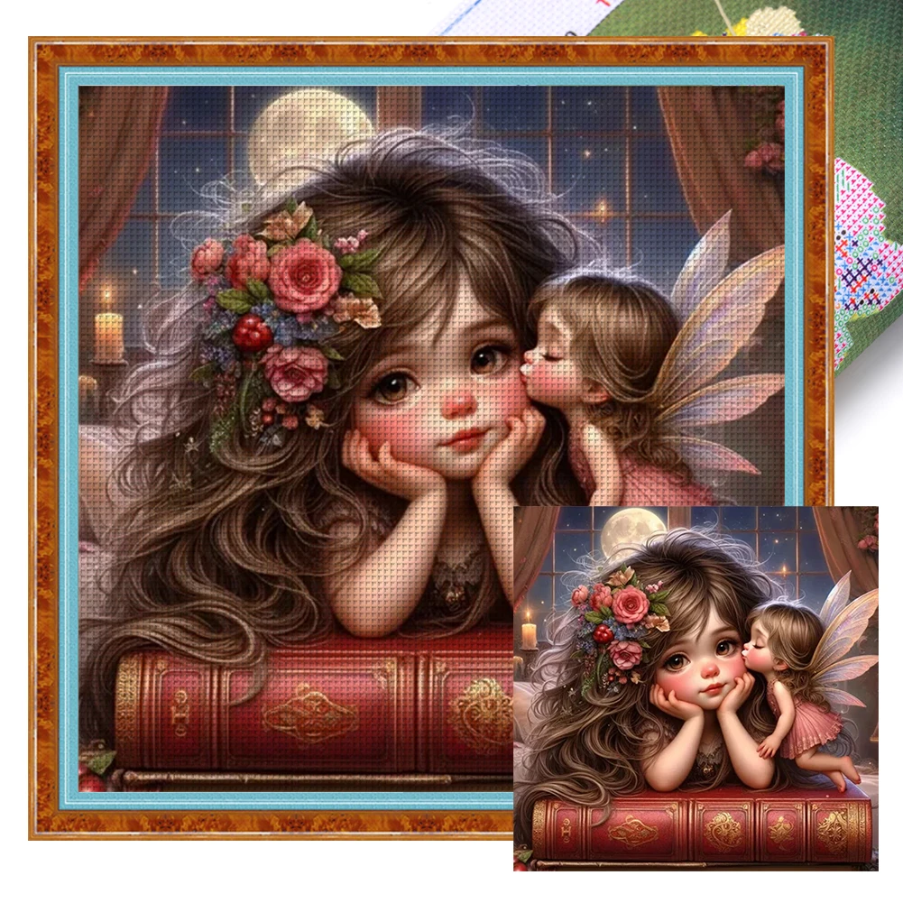 Cross Stitch Kit Full Embroidery Eco-cotton Thread 11CT Printed Girl 40x40cm