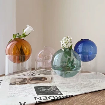 Mini Round Flower Vase Hydroponic Container Micro Landscape Glass Ecological Bottle Borosilicate Glass Bottle With Home Decorate 2