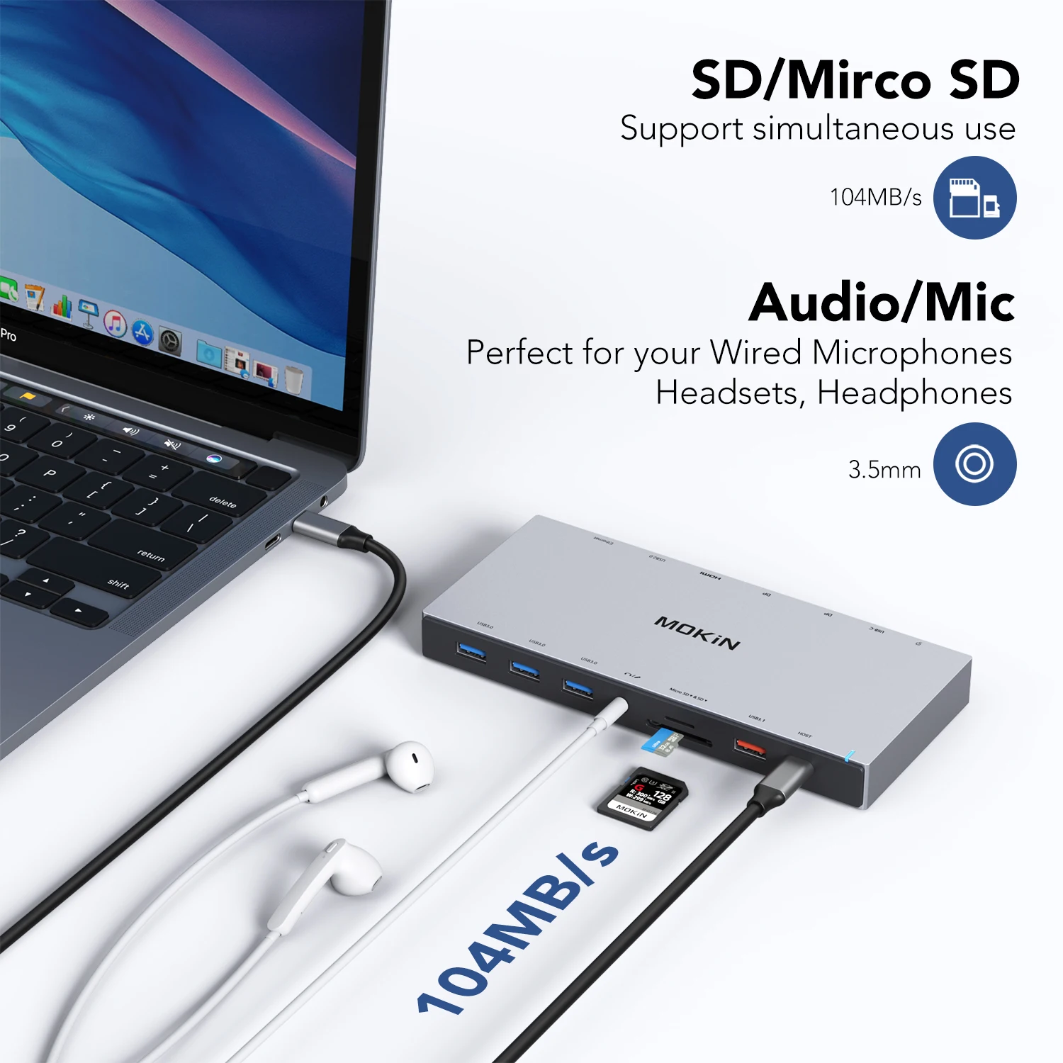 MOKiN 14 in 1 Docking Station for MacBook Air/Pro, iPad, Thunderbolt Laptop-USB3.0, Type-C, HDMI 4K, PD 100W, RJ45 1Gbps
