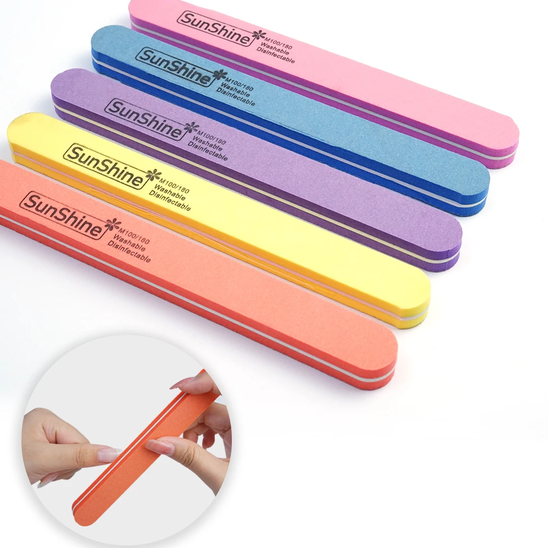 

10Pcs nail files 100 180 Mixed Color Professional Grit Washable Double Side Sanding Polish Strip Nail File Buffer Manicure Tools