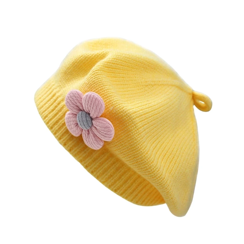 Fashionable Baby Hat Knitted Beret Soft & Breathable Warm Painter Caps Trendy Hair Accessory Headwear for Toddlers Girls 3