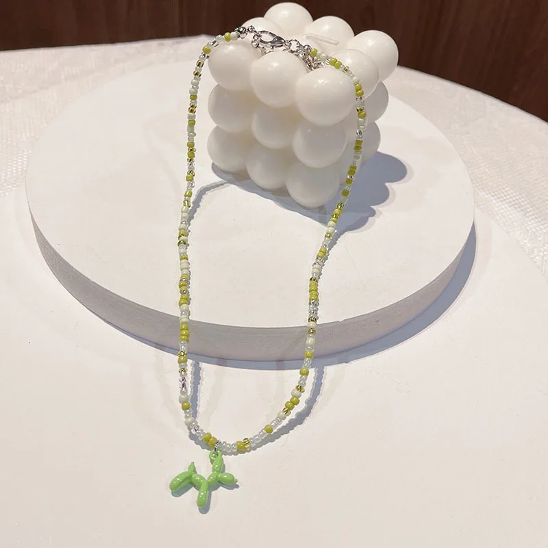 Colorful Beaded Chain Balloon Dog Pendant Necklace for Women Artisanal Bohemia Necklace Fshion Jewelry Gift