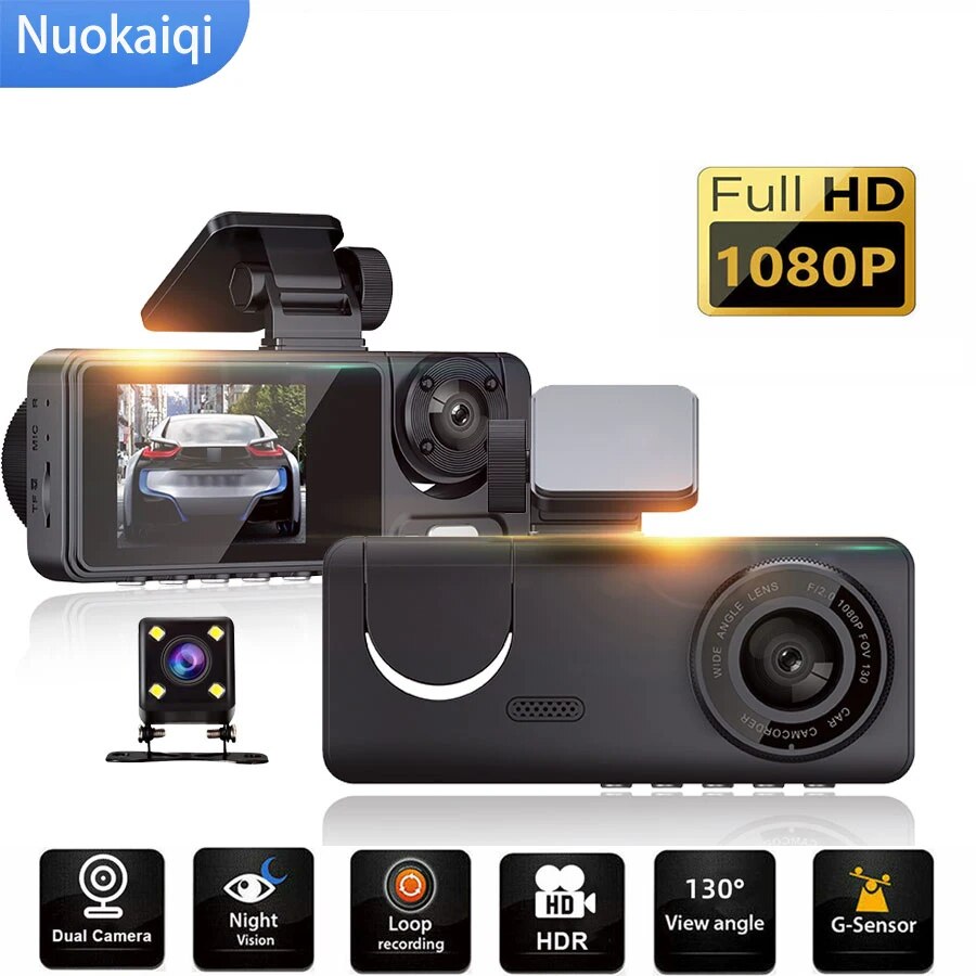  Car High-definition Night Vision 1080P Car Driving Recorder Suction Cup Three-lens Car Front and Rear Video Recording 
