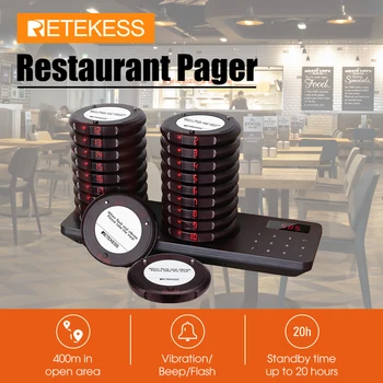 Retekess TD163 Restaurant pager wireless calling system 20 coaster buzzer vibrator bell receiver beeper for food truck cafe bar 1