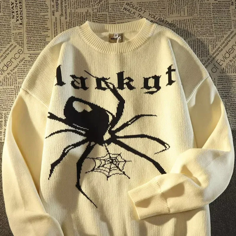 

Goth Yk2 Spider Knitwear Men Women 90s Vintage Emo Harajuku Sweater 2000s Winter Y 2k Punk Black Knit Tops Japanese Streetwear