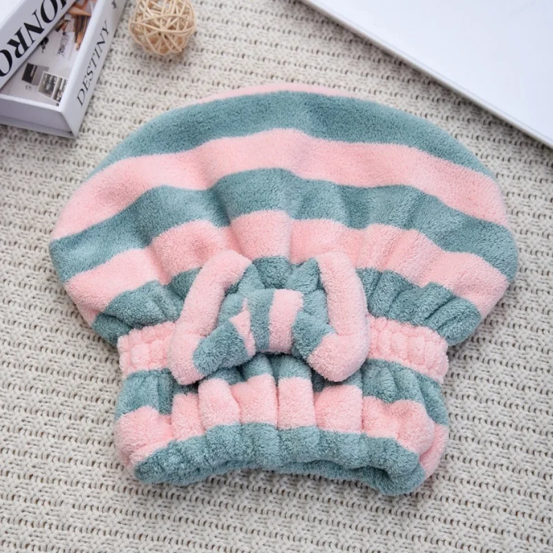 Quick-Drying Super Absorbent Striped Hair Towel Cap