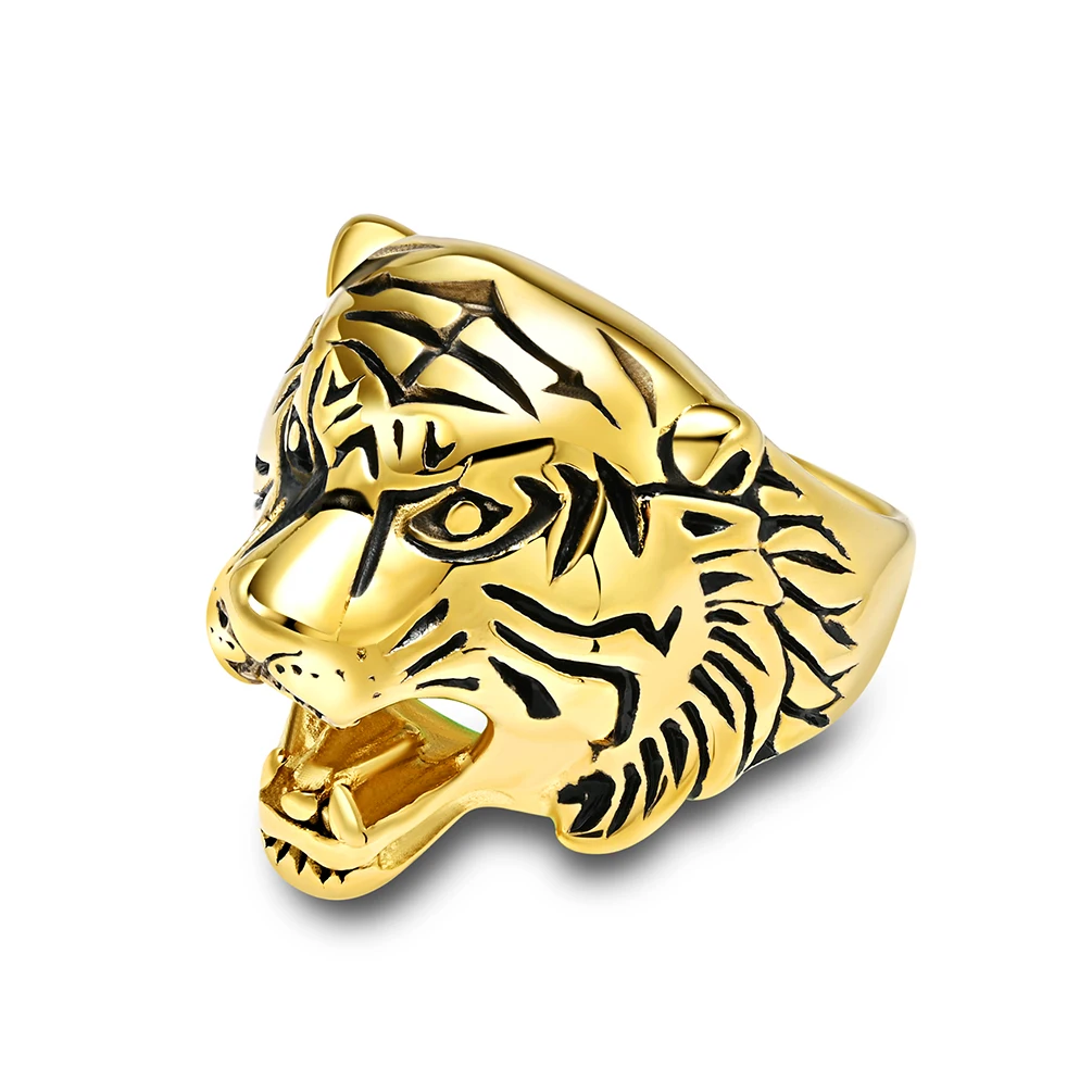 Stainless Steel Biker Rings Tiger Head Ring Men Head Ring Steel