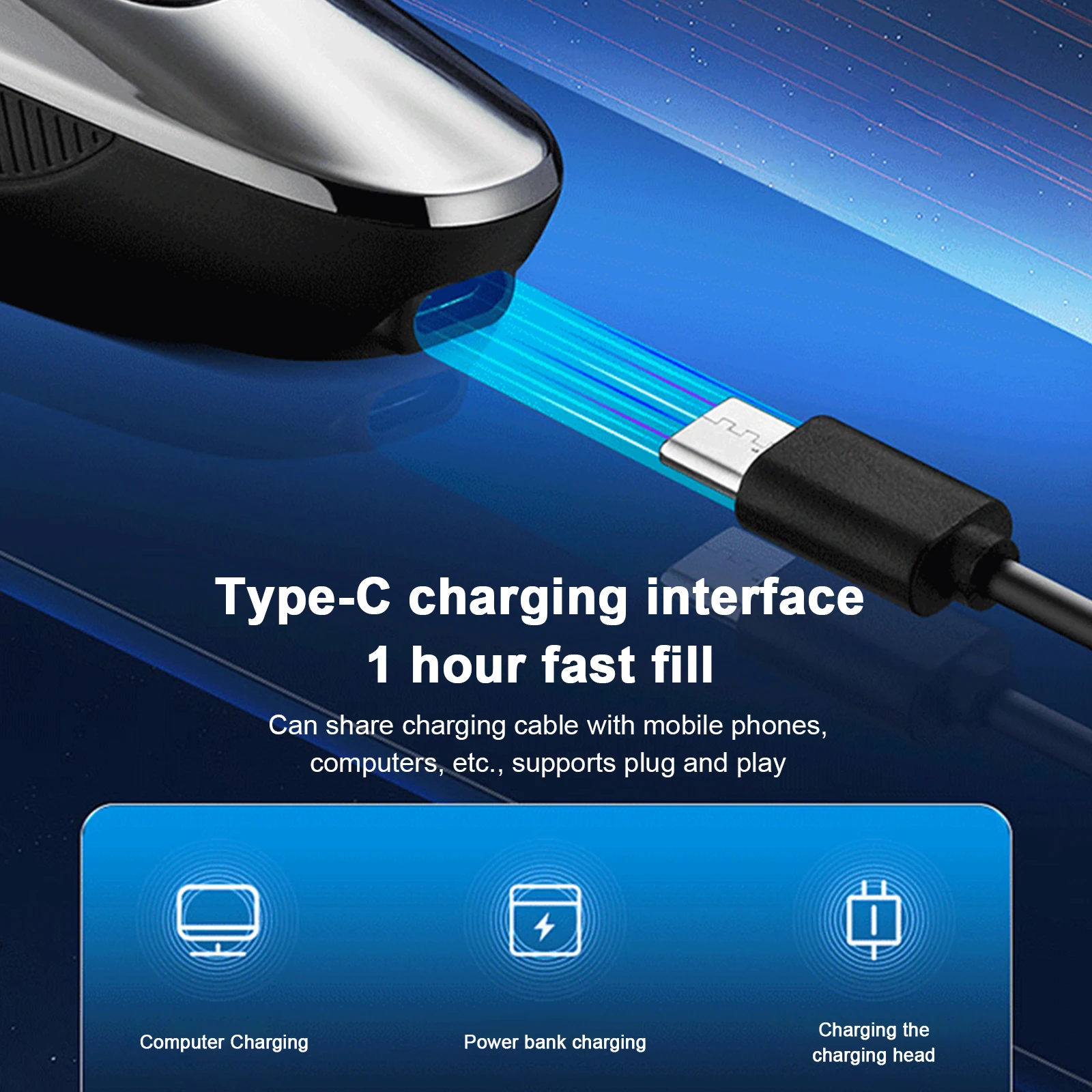 Electric Shaver Men 3 Floating Heads Beard Razor Hair Clipper Facial Cleaner Massager Type-C Rechargeable LED Digital Display