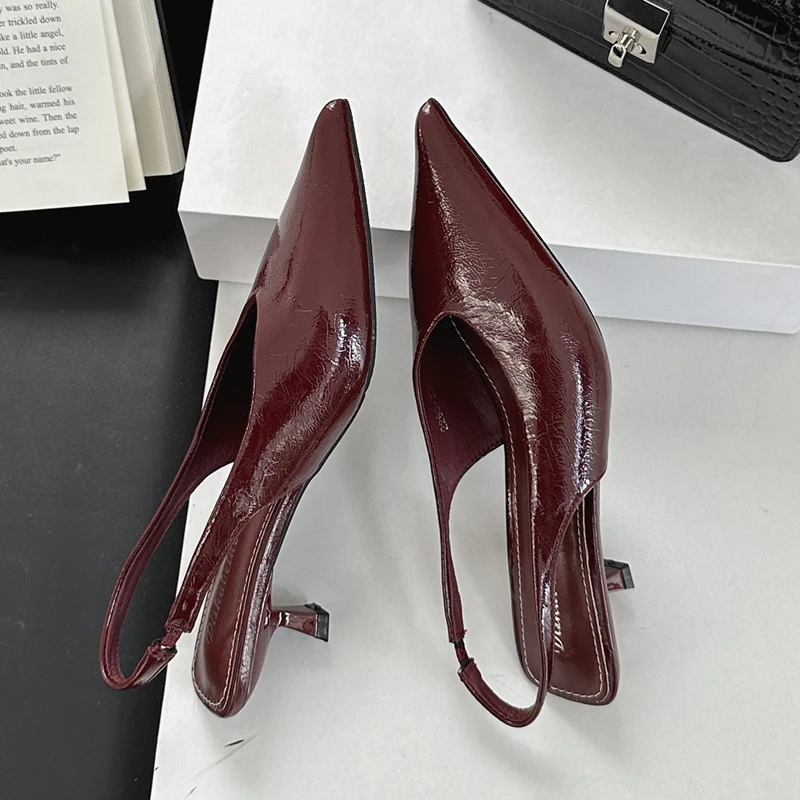 Women Sandal Pointed Toe Shallow Slip On Slingback Shoes Thin Med Heel Outdoor Dress