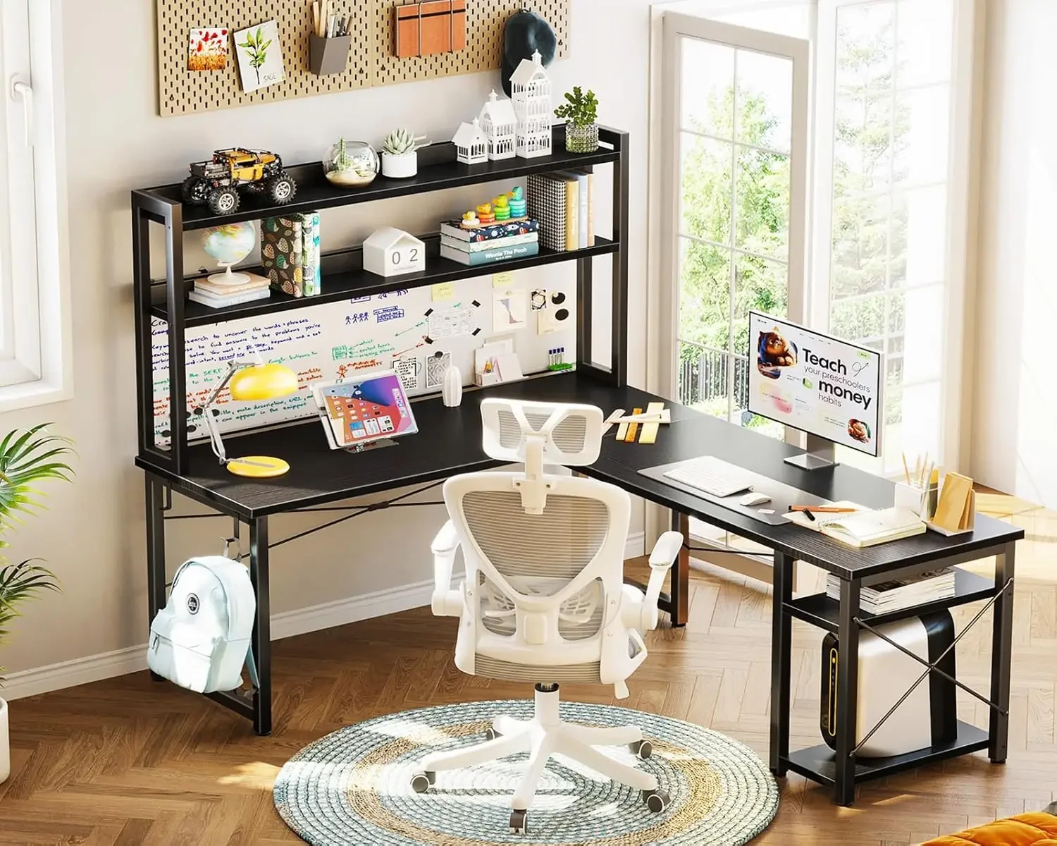 L Shaped Gaming Desk with Hutch, Computer Desk with Storage Shelves, 66" L Shaped Desk for Home Office 4