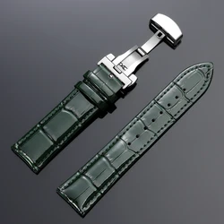 Luxurious Polished Genuine Leather Watch Band with Elegant Wooden Box and Butterfly Buckle - Available in Multiple Sizes - 22mm (Green - only strap)