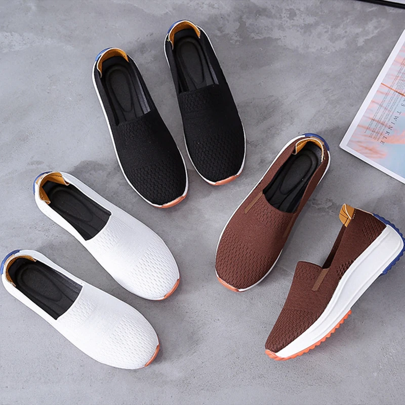 Women Slip on Shoes Mesh Soft Platform Sneaker Casual Solid Color