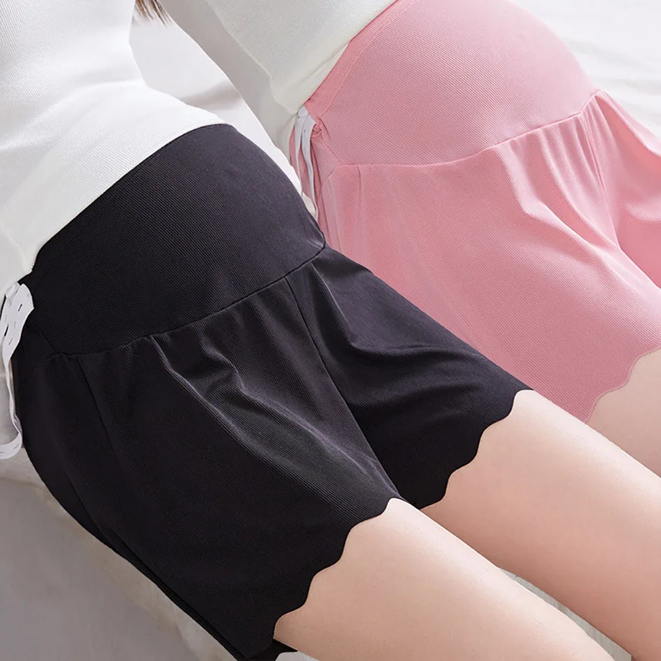 Summer Lightweight Ice Silk Maternity Safety Shorts for Stylish and Comfort Pregnancy Anti-Exposure Adjust Waist Women Leggings