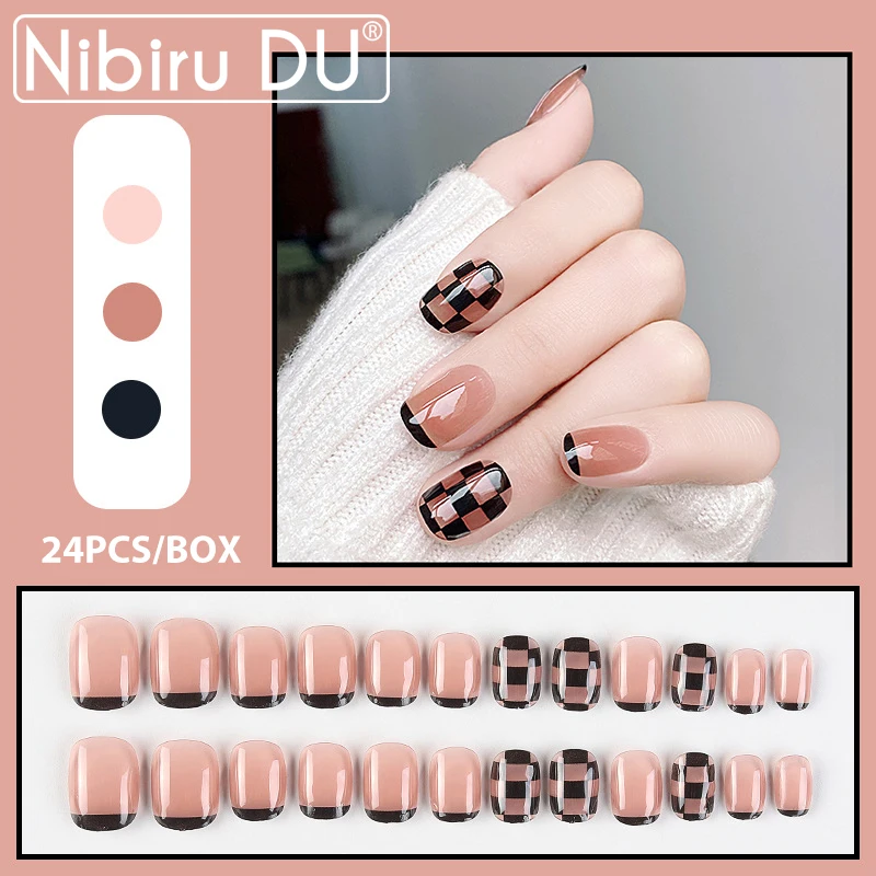 

24PCS/Box Short Full Cover False Nails Designs Tips Fake Nails Press On Wearable Coffin Pink Artificial