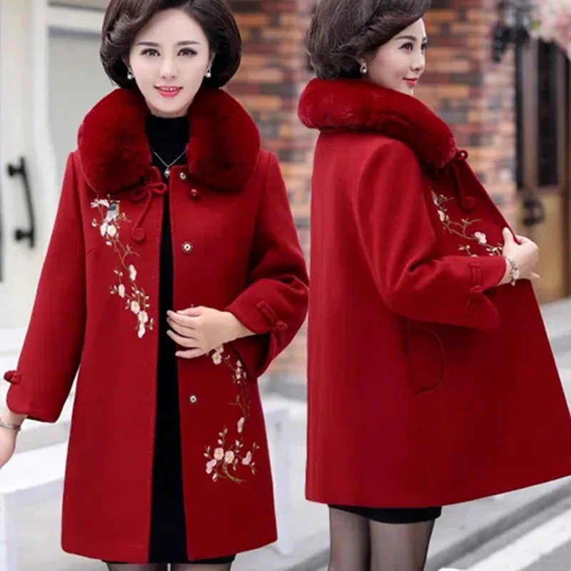 

Новинка Зима 2022, шерстяное пальто для женщин среднего возраста, модная универсальная шерстяная куртка для женщин, толстая верхняя одежда с длинным меховым воротником