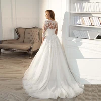 ANGEL Modest Plus Size Wedding Dresses Customized 2025 A-line V-Neck Tulle Lace Long Bridal Gowns 3/4 Sleeves Vestidos de Novia 2