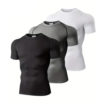 Mens Compression Clothing Summer Tights T Shirt Elastic Quick Dry Sportswear Running T-shirts Sports Tops Tee Gym Workout Shirts 1