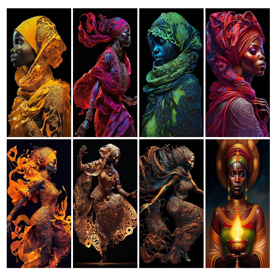

FULLCANG Large Size African Woman Dance Diamond Painting Cross Stitch Diy Full Mosaic Embroidery Tribal Girls Wall Decor FG2187