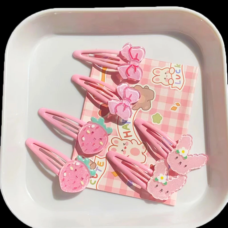 6 PCS/set New Cute Hair Bow Rabbit Pink Color Baby BB Clips Girls Hairpins Hair Clip Kids Headwear Children Hair Accessories