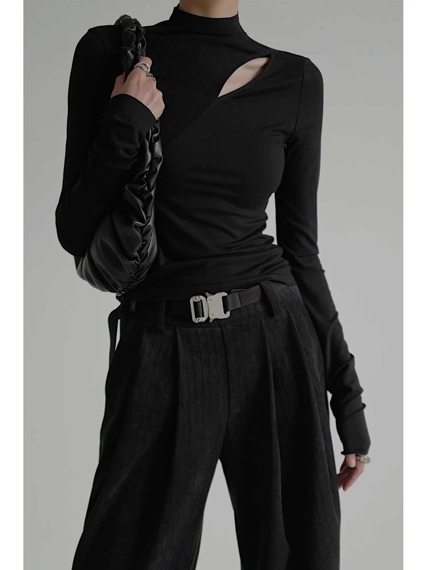 

Элегантный пикантный топ с вырезами, Женское боди Y2K, облегающая футболка с длинным рукавом, Женская облегающая футболка