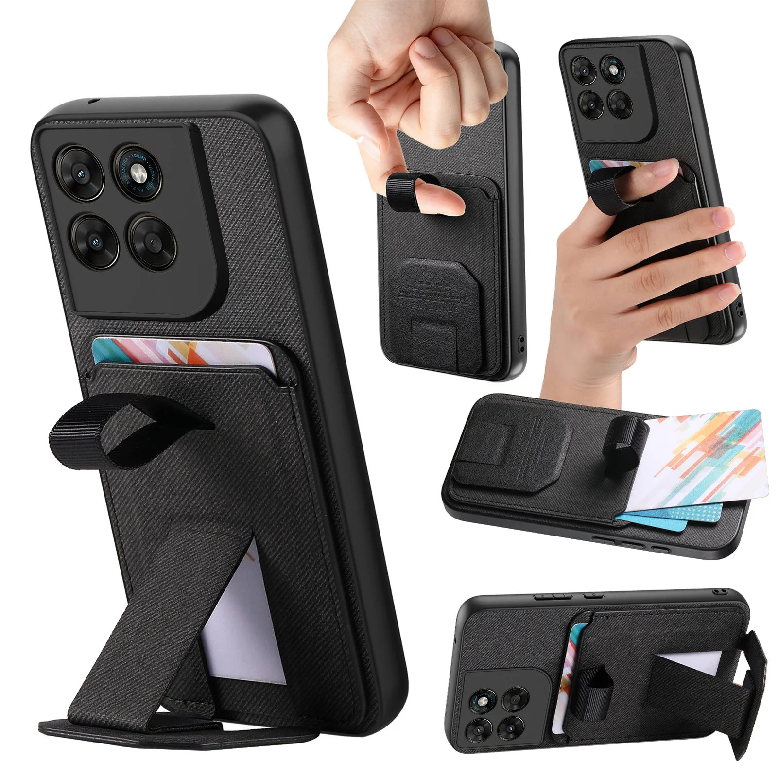 Shockproof Finger Strap Phone Case with Card Holder Cover