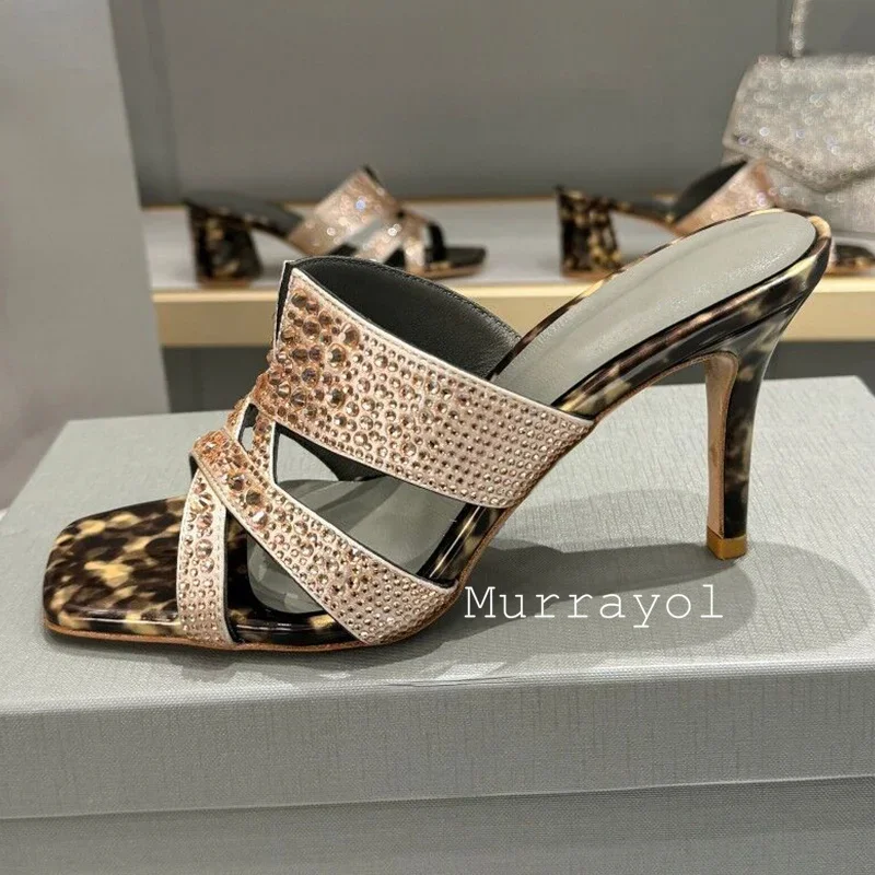 Ladies Sandals Rhinestone Decor Stiletto Heeled Mules Women