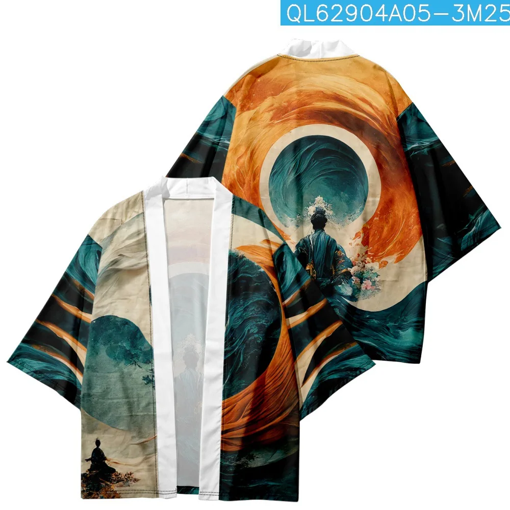 

Модное свободное кимоно, уличная одежда, халат, летнее японское пальто для женщин и мужчин, хаори топы, юката, самурайский кардиган