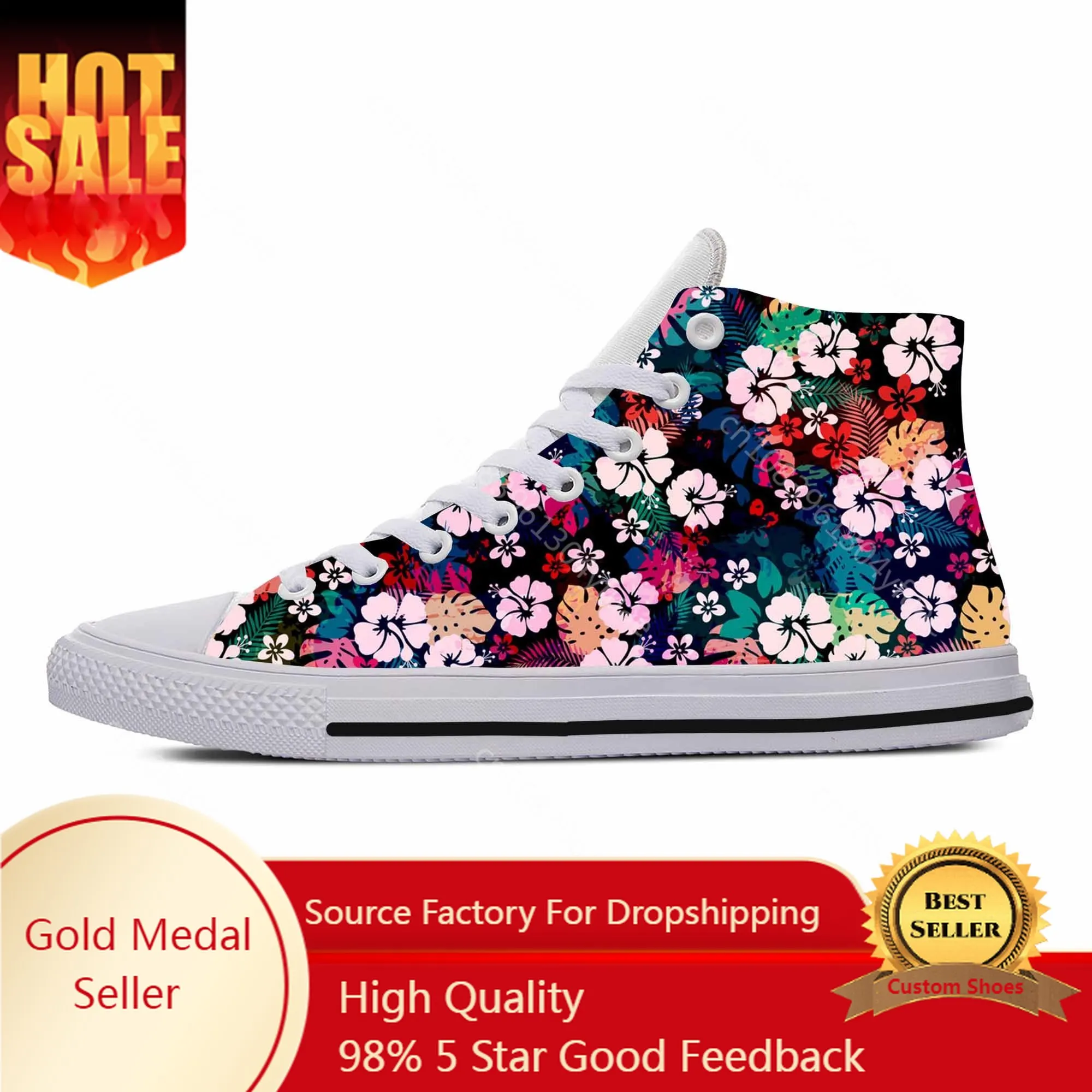 

Tropical Floral Flower Leaves Pattern Aesthetic Casual Cloth Shoes High Top Comfortable Breathable 3D Print Men Women Sneakers