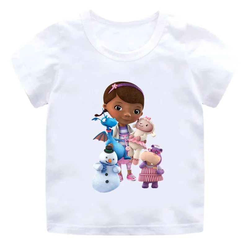 2022 Doc Mcstuffins Clinic Girl Cartoon Kids Funny T-Shirt Cute Girls Clothes Baby Boy T Shirt Summer White Children Tops 3-13Y