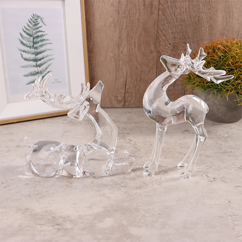 Crystal Deer Figurines Desktop Ornament Room Decor Transparent Elk Reindeer Sculpture Home Office Decoration 1Pc