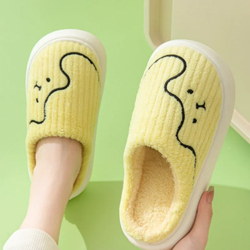 

Симпатичные хлопковые тапочки, женские, с медведем, на толстой подошве, теплые, скользящие, для мужчин и женщин, домашняя обувь для пар, искусственные, плоские, пушистые Тапочки