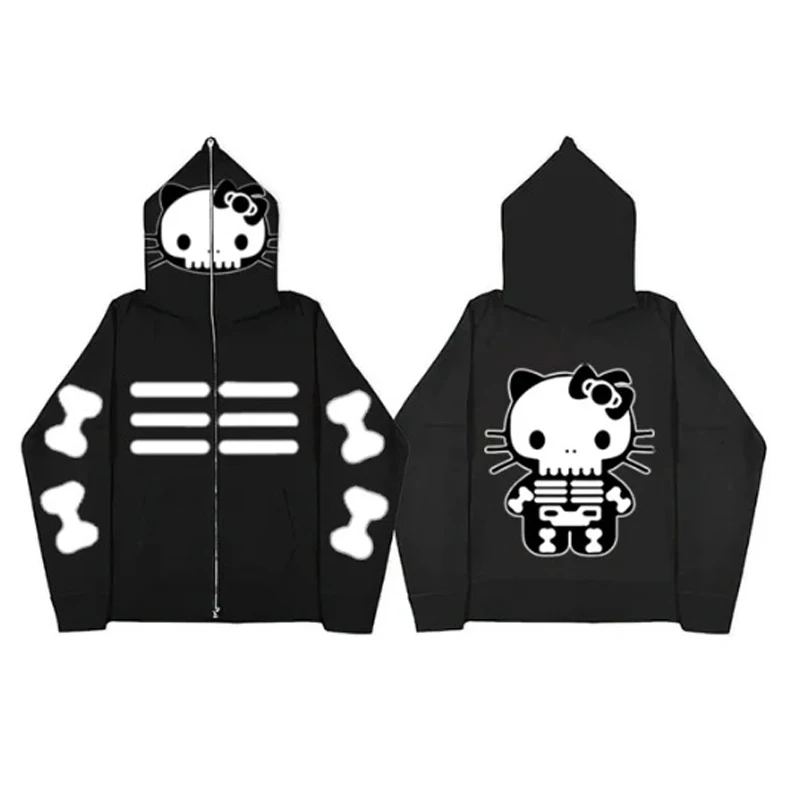 

Толстовка Sanrios Y2K с героями мультфильмов Hellokitty, Свитшот аниме, весна-осень, парное пальто на молнии, свободная облегающая бейсбольная форма