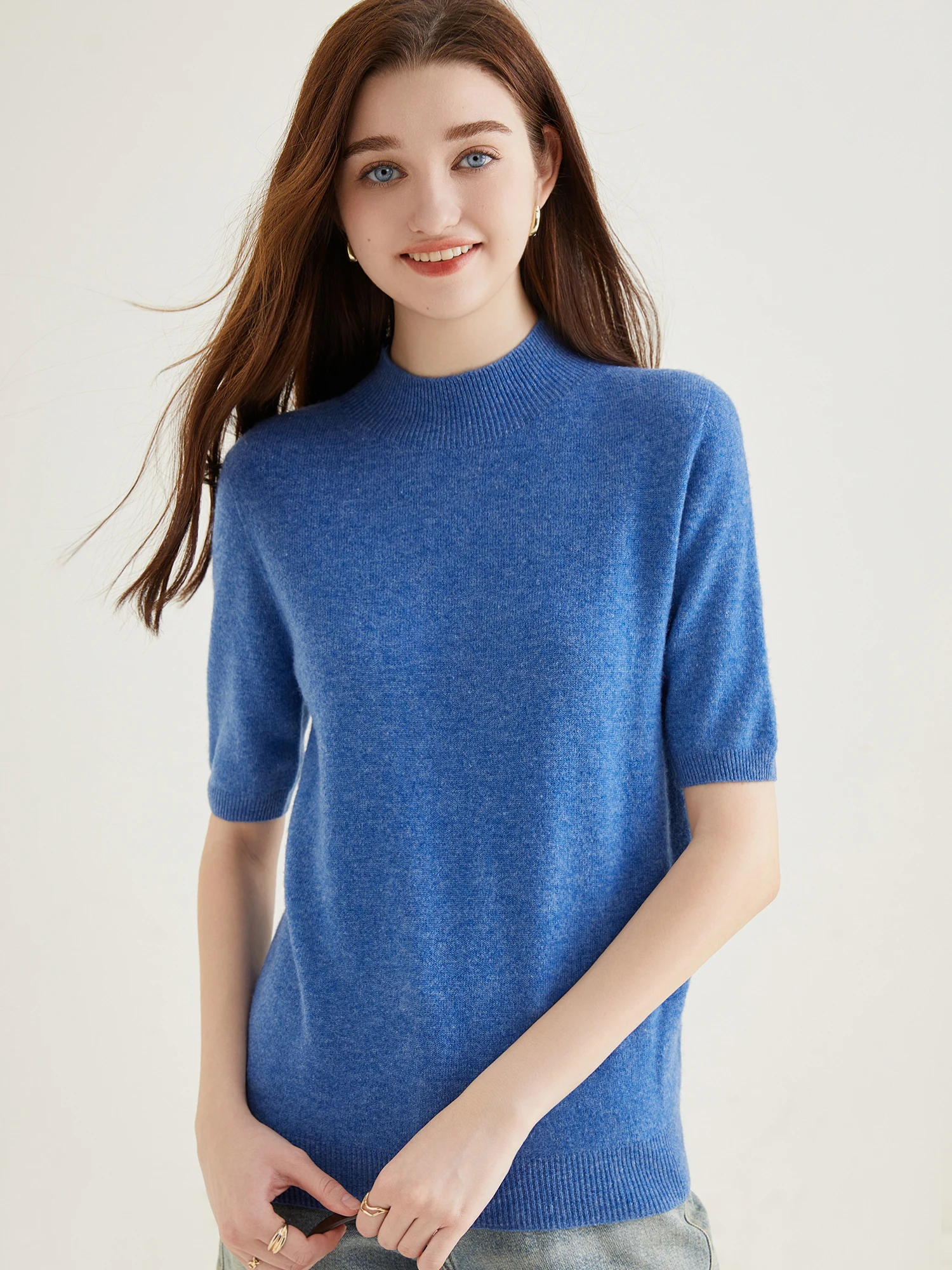 Wool Top Women's Sweater Knitwears Short Sleeve Pullover 100% Wool Half Turtleneck Sweater for Women Knit Jumper Female Clothing