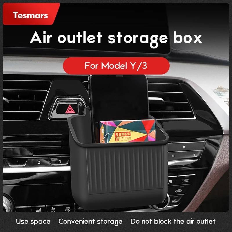 Tesmars caja de almacenamiento de salida de aire para Tesla Model Y Model 3, organizador, contenedores de teléfono TPE, accesorios de basura impermeables