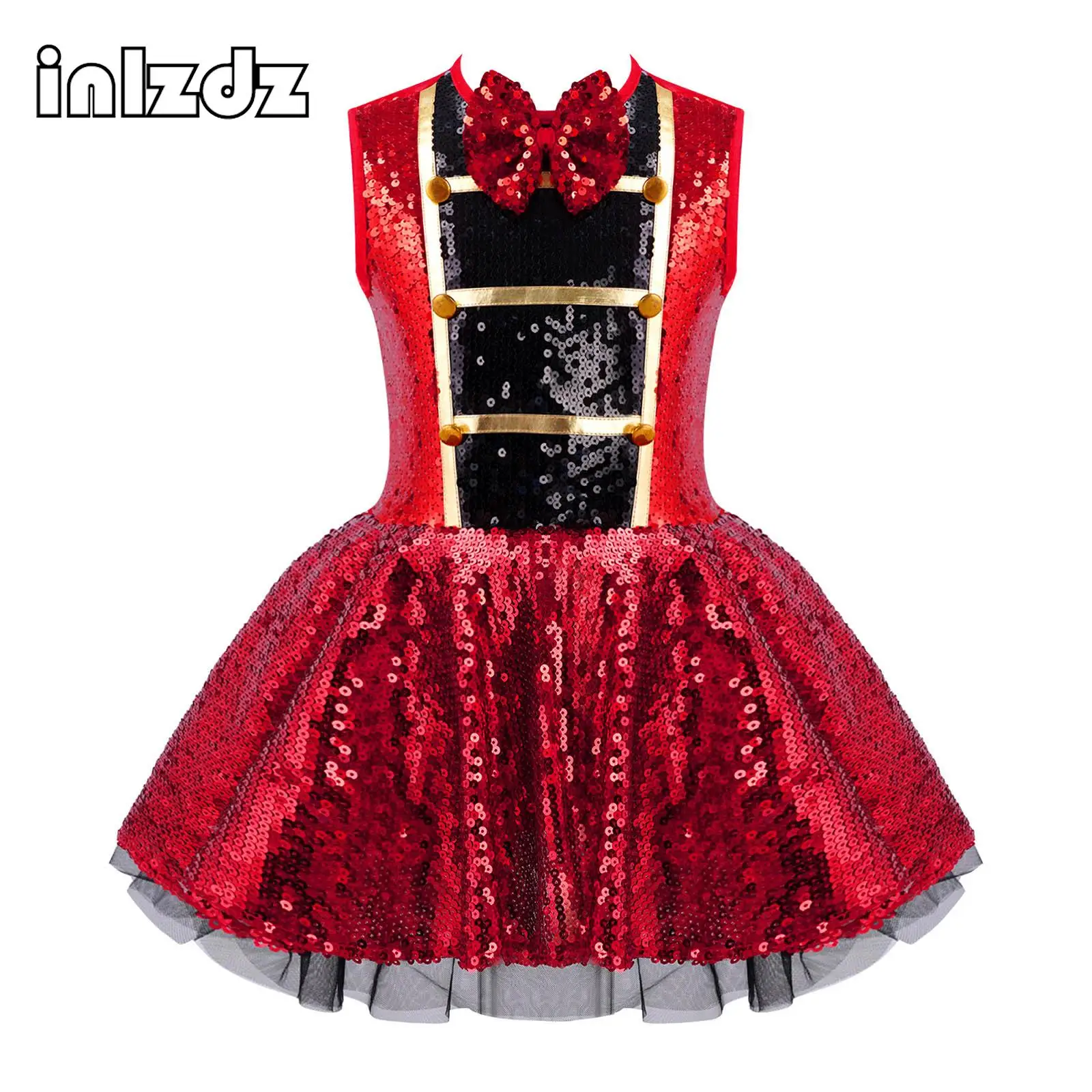 

Kids Girls Shiny Sequin Ballet Dance Dress Sleeveless Leotard Tutu Dress for Christmas Carnival Party Circus Ringmaster Dress Up