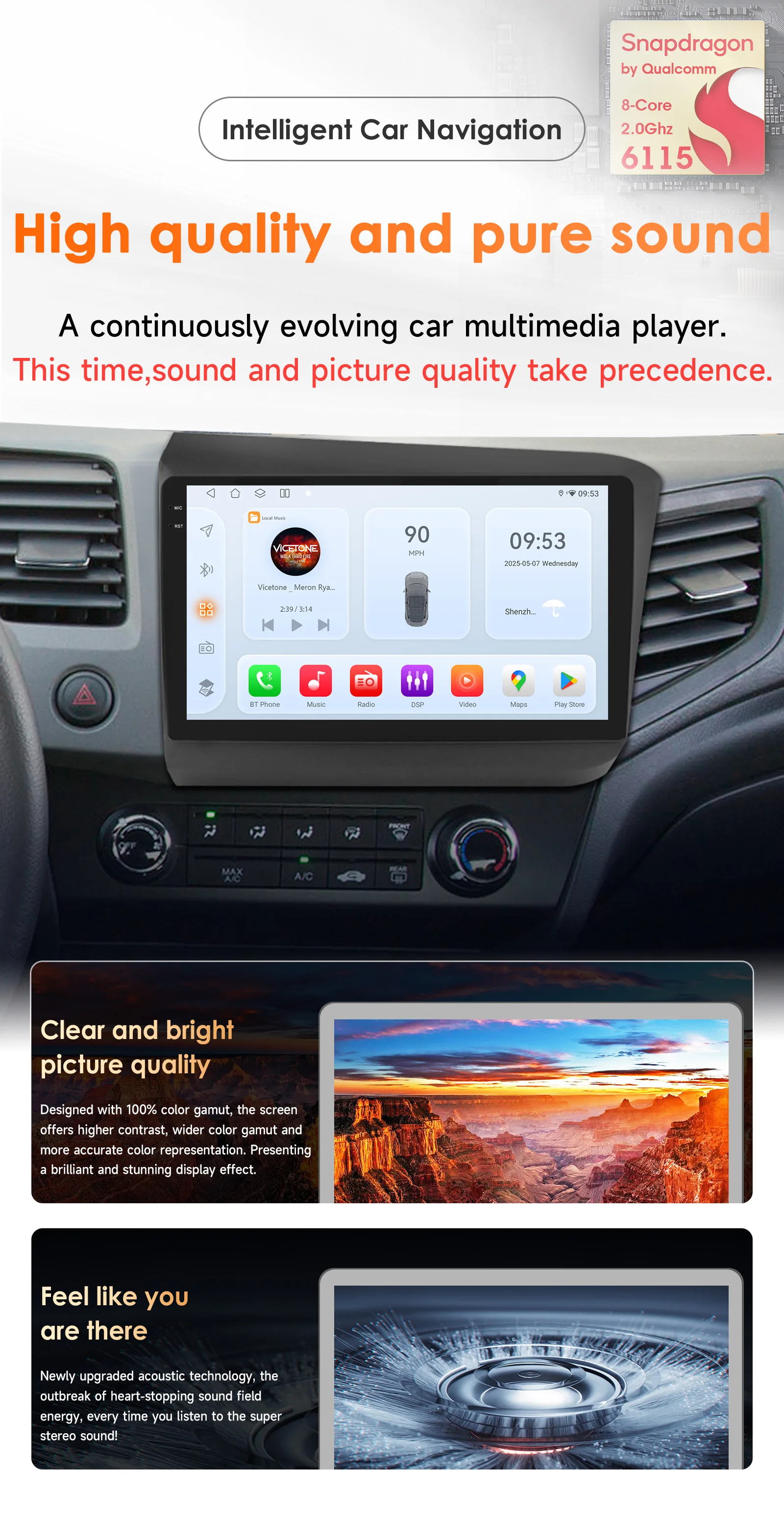 9" Hizpo 2Din CarPlay Android Auto Autoradio für Honda Civic 2012 - 2015 4G BT GPS Navi RDS DSP SWC 360 ° CAM Snapdragon 6115 – Detail 2