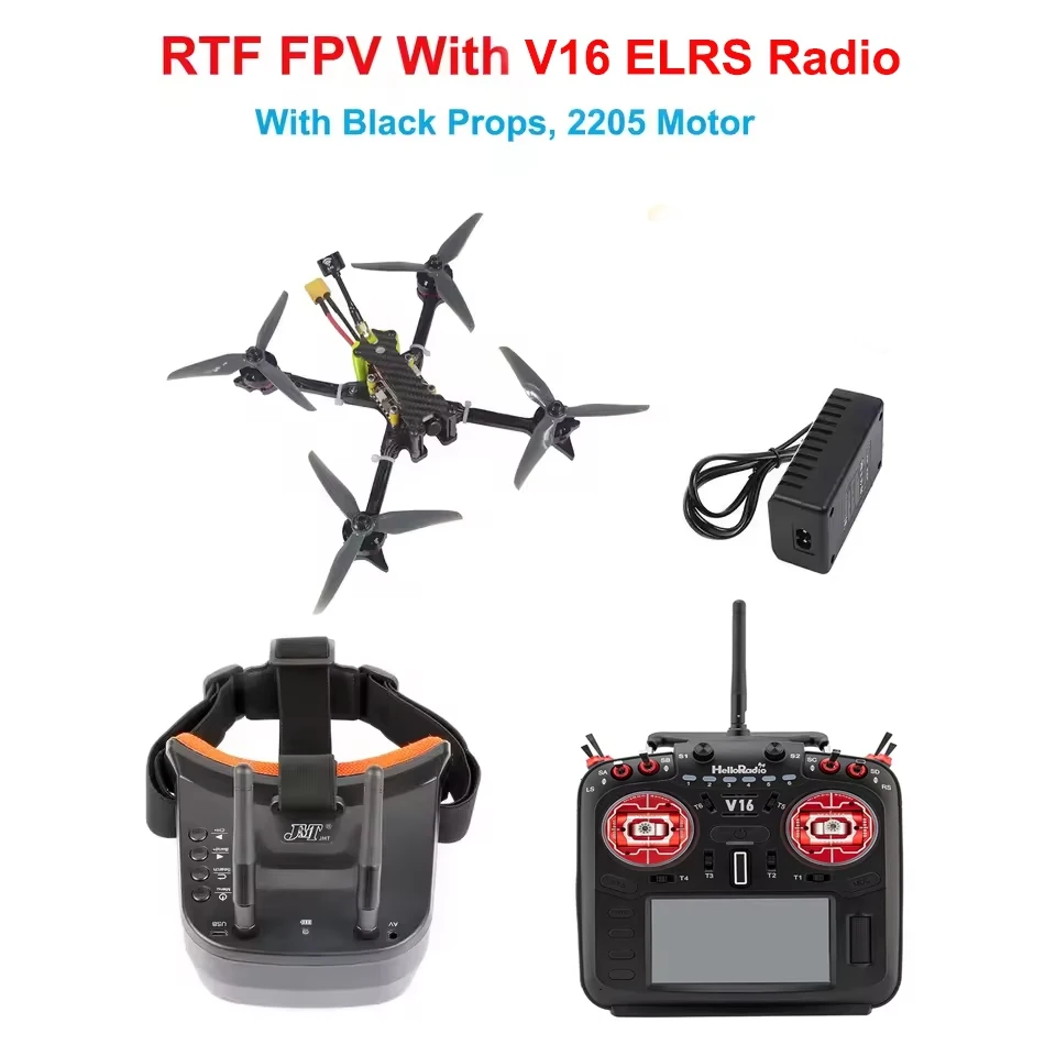 Drone FPV de course avec moteurs brushless 2306, prêt pour le vol rapide en extérieur.