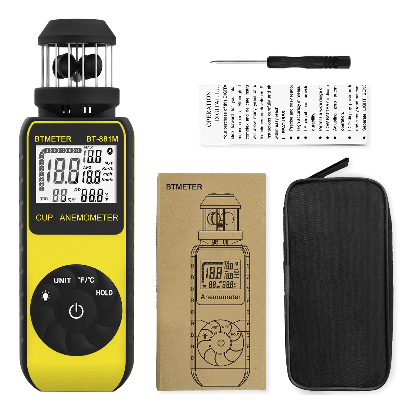AP-876 Digital Handheld Anemometer - Wind Speed Meter With Compass For HVAC, Sailing, Shooting & Outdoor Activities
