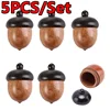 5PCS Mini Wood Medicine Pill Box DIY Handmade Acorn Wooden Locket Pendant Rescue Portable Tablets Storage Sealed Can for Outdoor 1