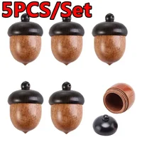 5PCS Mini Wood Medicine Pill Box DIY Handmade Acorn Wooden Locket Pendant Rescue Portable Tablets Storage Sealed Can for Outdoor 1