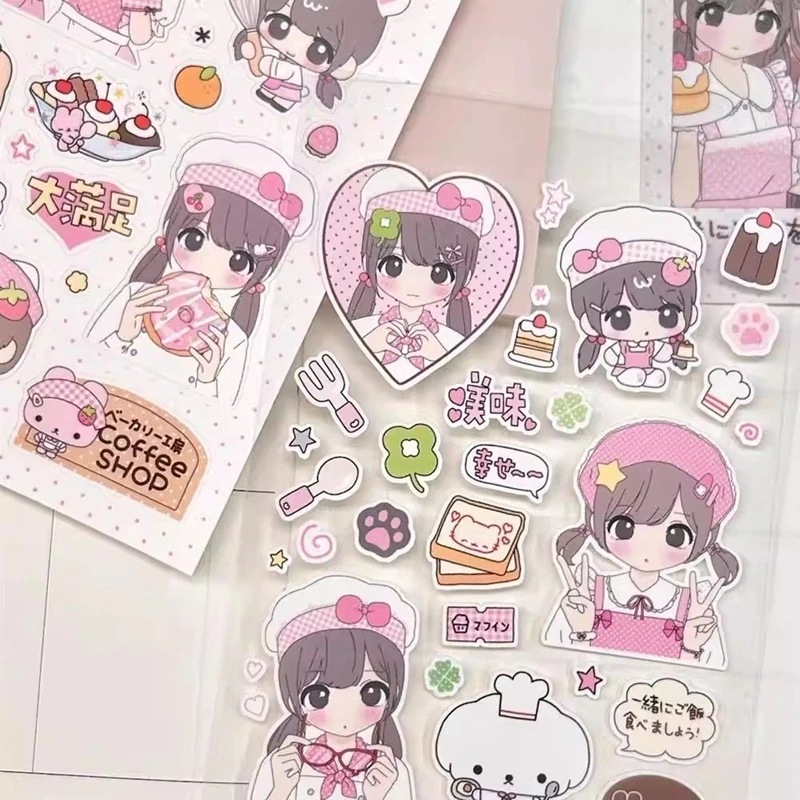4개/세트 귀여운 도넛 소녀 스티커 (휴대폰, 카메라, 여행 가방, 저널용) 카와이 데코레이션 스티커 선물