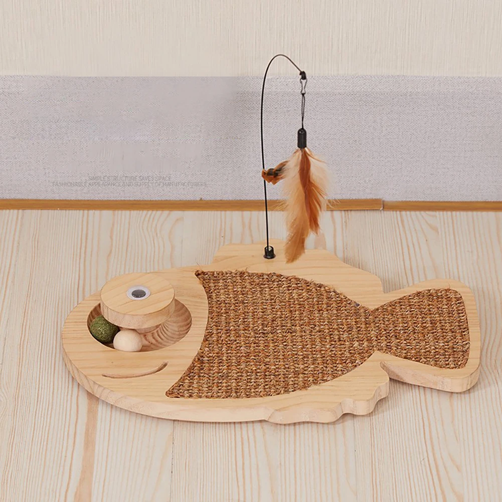 

Cat Scratcher Board Feather Cat Teaser Stick Interactive Toy Funny Cat Scratching Board With Catnip Balls Track
