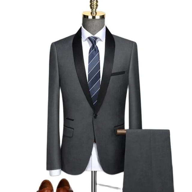 Men Skinny 3 Pieces Set Formal Slim Fit Tuxedo Prom Suit / Male Groom Wedding Blazers High Quality Dress Jacket Coat Pants Vest - 2 Pcs set dark gray, Asian L is US XS