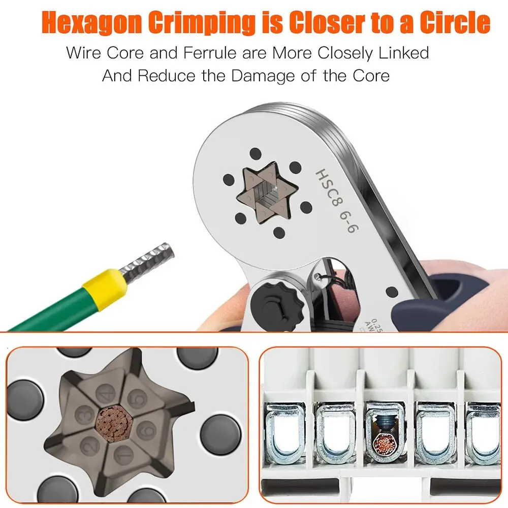 Terminal Crimping Tools Ferrule Sleeves Terminal Crimping Tools Mini Electrical Pliers HSC8 6-4/6-6(0.25-10mm&sup2;/0.25-6mm&sup2;) Wire Connection Repair Clamp