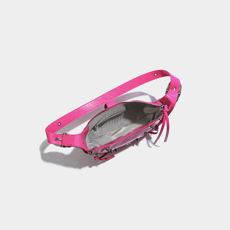 KOKOPEAS Pink Punk Underarm Shoulder Bag for Women Luxury Designer Leather Sling Fanny Daypack Fashion Crossbody Hobo Purse