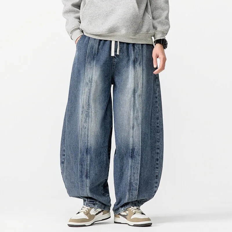 Spring Autumn Men's Vintage Jeans Loose Harem Wide Leg Pants Hip Hop Straight Denim Pants Men Casual Streetwear Denim Trouser 3